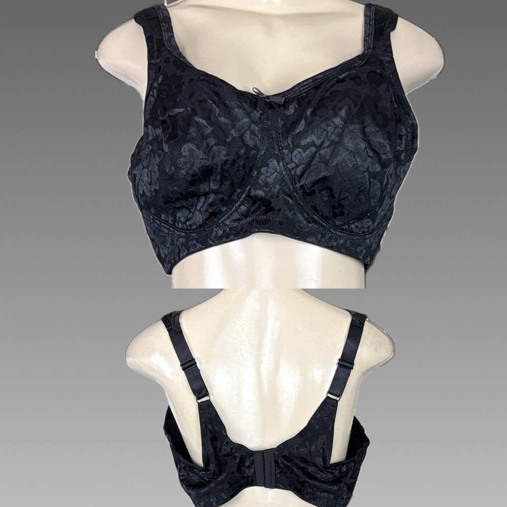 Comfort Choice 40C Black Intricate Floral Lace Mesh Wireless Bra Full Coverage